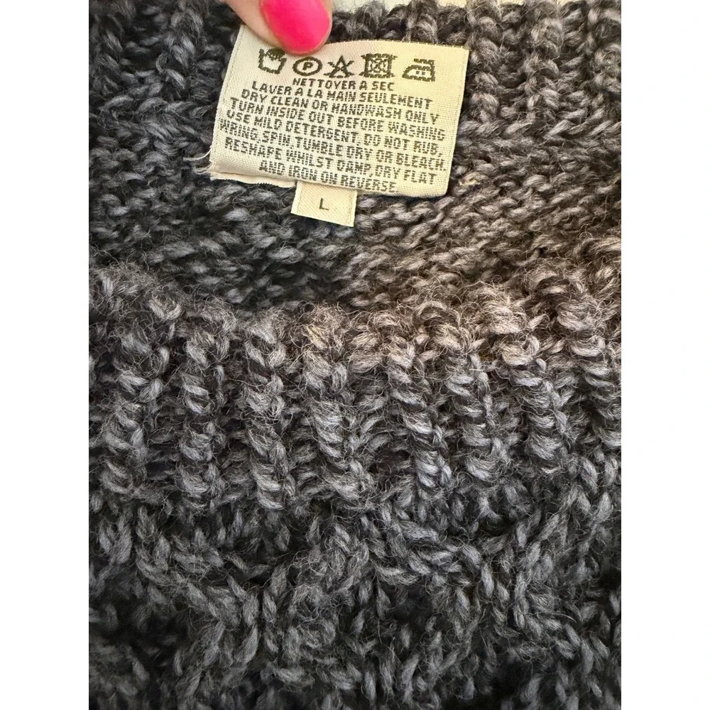 Carraig Donn Handknit Ireland Wool Sweater Mens Large Gray Aran Cable‎ Knit Crew
